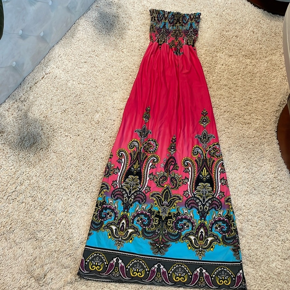 Paisley pink yellow black blue white purple maxi long dress small stretchy